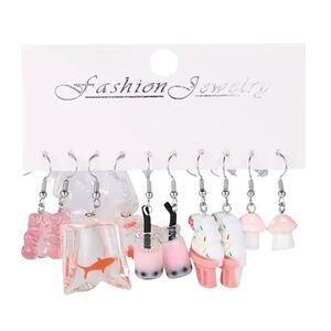 5-Pair Cute Resin Dangle Earrings – Gummy Bear, Goldfish, Bubble Tea, Ice Cream